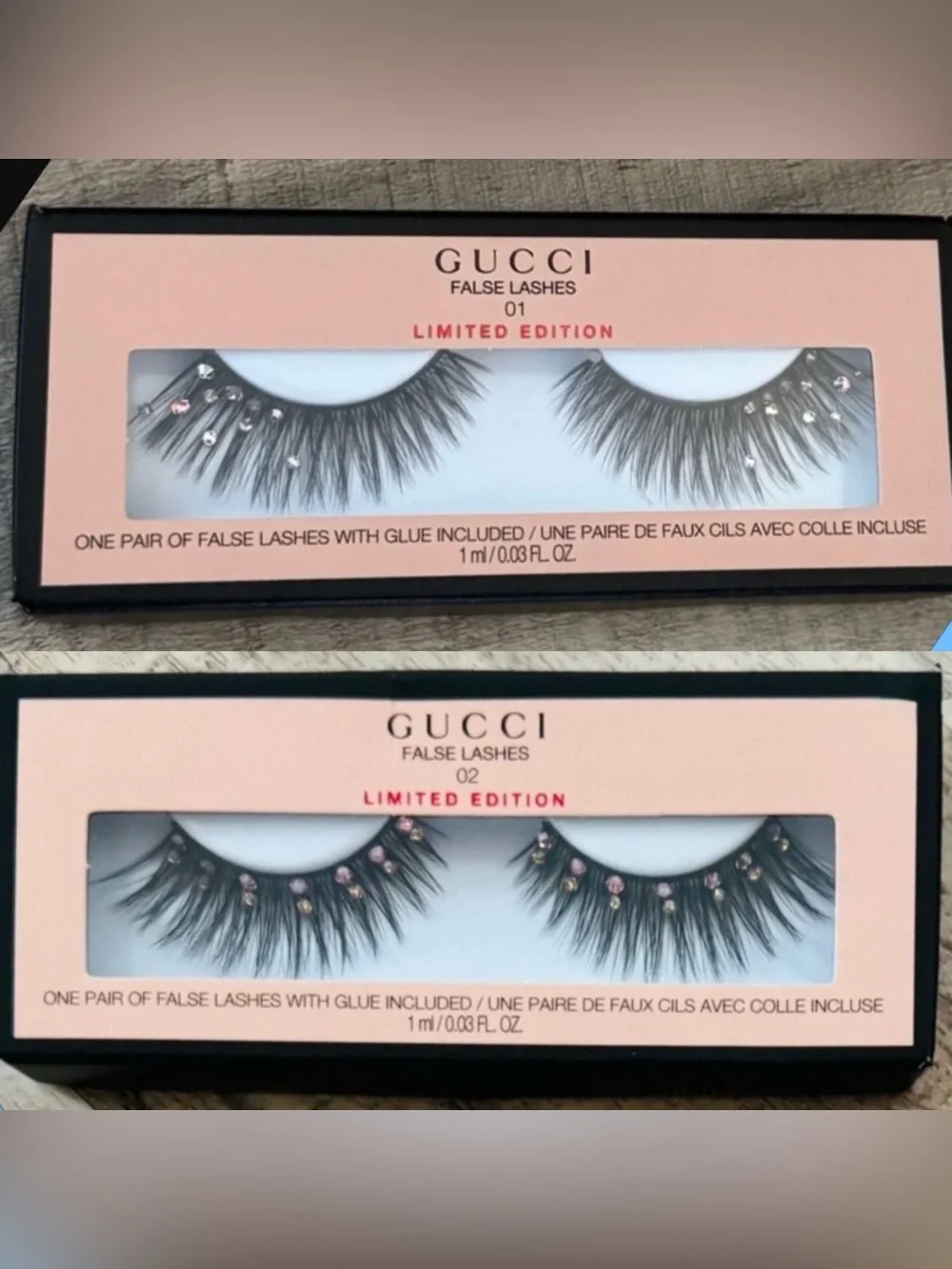 Gucci Black False Lashes with Pink Crystal Accents - Picture 1 of 5